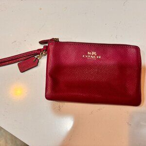 Coach Deep Red‎ Leather Wristlet